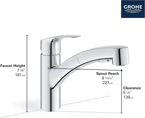 Vista 5 de GROHE 30306DC1 - Grifo de cocina Eurosmart de doble caño con rociador extraíble, 6.63 LPM, Supersteel (acero inoxidable)