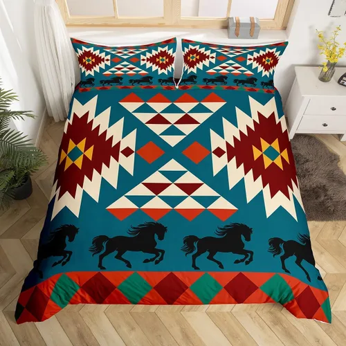 Vista 18 de Erosebridal Juego de funda de edredón estilo bohemio occidental tamaño individual, diseño de vaca atrapasueños del suroeste, juego de ropa de cama