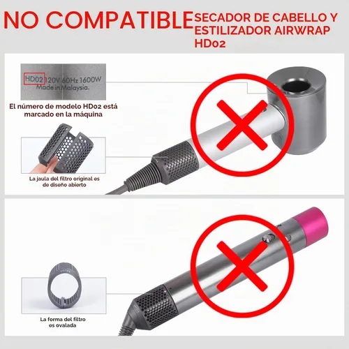 Vista 2 de Filtro magnético para secador de pelo + filtro interior compatible con Dyson Supersonic Negro