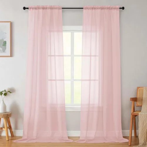 Vista 98 de 2 paneles de cortinas traslúcidas blancas para dormitorio, sala de estar, 96 pulgadas de largo, modernas, suaves, ligeras, con bolsillo para barra
