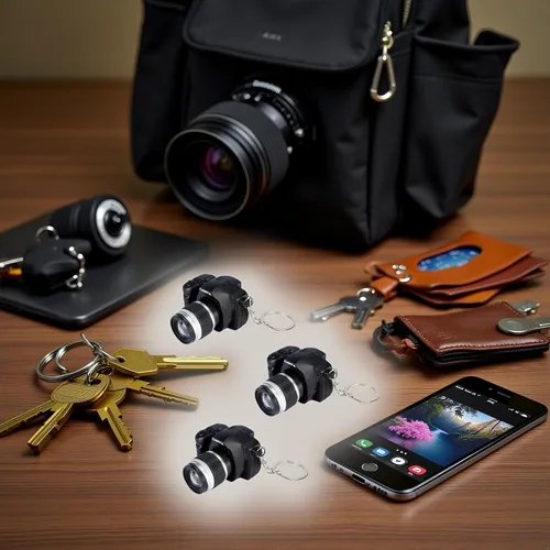 Vista 8 de JJLFresheners 3 llaveros para cámara con sonido, llavero de decoración, cartera, colgante de mini diseño, lindo anillo novedoso, llavero colgante