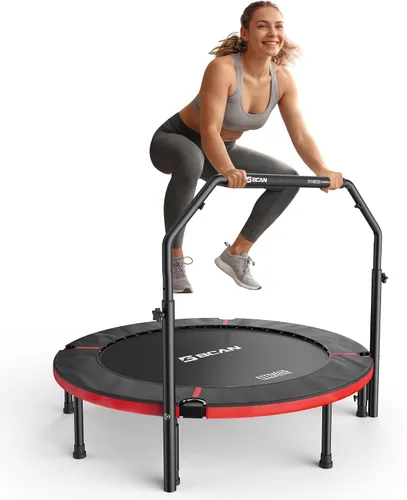 Vista 12 de BCAN SP3 40"/48" Foldable Mini Trampoline, Rebounder Trampoline for Adults, U/T Adjustable Foam Handle, Exercise Rebounder for Adults Indoor/Garden