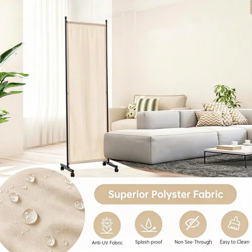 Vista 4 de Room Divider Large 1 Panel Privacy Screen,Portable Room Partition on Wheels Beige