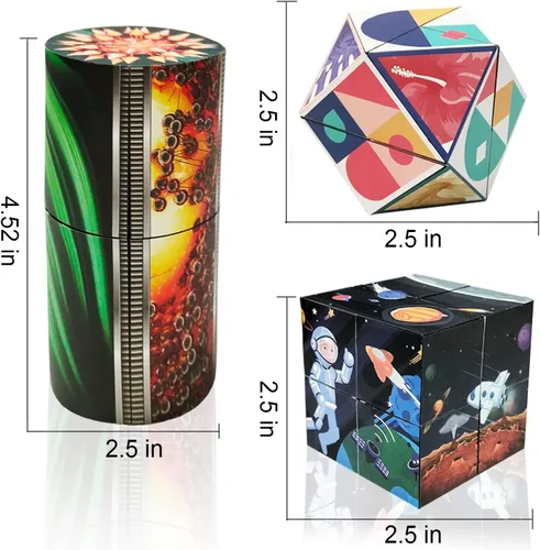 Vista 6 de Juego de cubos mágicos 3D Flips, paquete de 3 juguetes para ansiedad de cubo infinito, transforman cubos de rompecabezas para aliviar el estrés