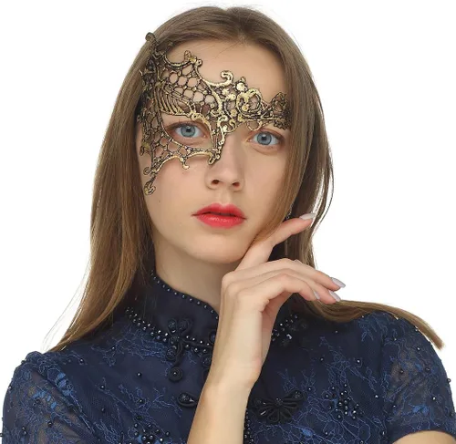 Vista 3 de MYMENU Máscara de baile para mujer, de encaje, veneciana, de Halloween, para fiesta de disfraces, Mardi Gras (3 estilos dorados)