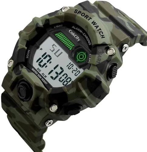 Vista 3 de Reloj deportivo LED con estilo de camuflaje para niños, impermeable, digital, electrónico, informal, militar, con correa de silicona, alarma