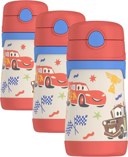 Vista 10 de Thermos Bebé 10 oz. Botella de acero inoxidable con popote emergente, coches