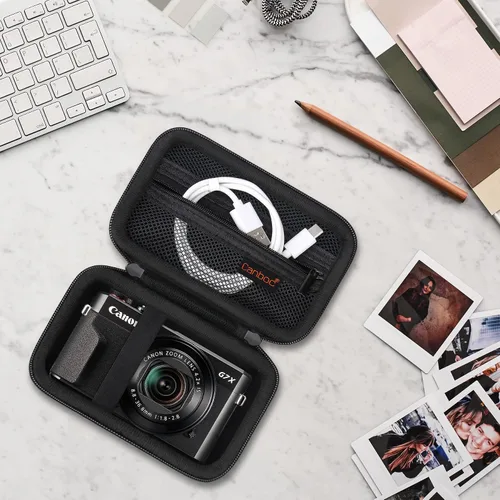 Vista 8 de Canboc Funda rígida para cámara digital Canon PowerShot G7X Mark III Mark II, PowerShot SX740 SX730, bolsa de malla para batería, cable USB, negro