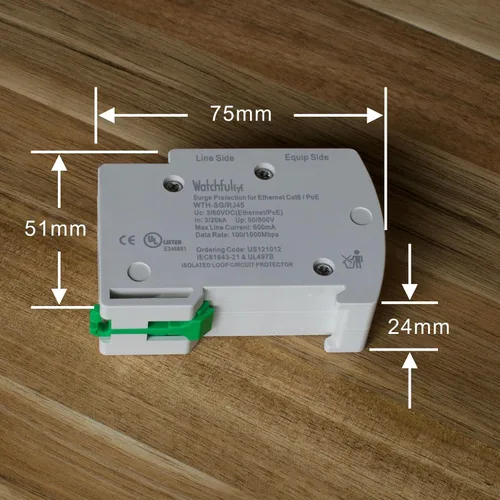 Vista 5 de WTH-SG/RJ45 DIN montado en riel Gigabit Ethernet PoE Protector de sobretensiones GDT TVS completo Protección contra sobretensiones