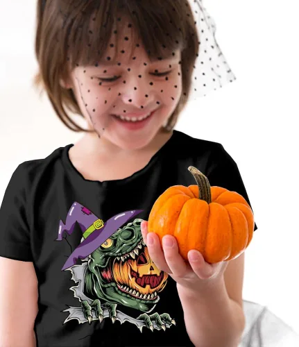Vista 4 de Habbiful Camiseta de Halloween para niños, diseño de calabaza espeluznante negra aterradora, para niños y niñas, camiseta divertida y bonita
