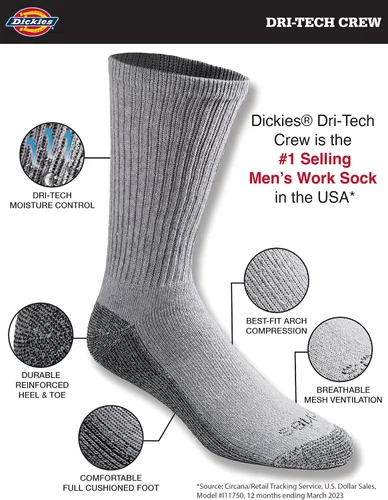 Vista 2 de Dickies Men's Dri-tech Legacy Moisture Control Crew Socks Multipack