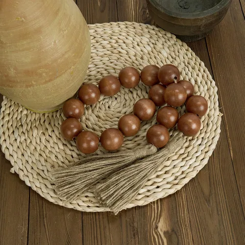Vista 154 de OMISHE Guirnalda de cuentas de madera extra grande con cuentas de madera y borlas de 1.6 pulgadas de diámetro, cuentas decorativas rústicas de 41