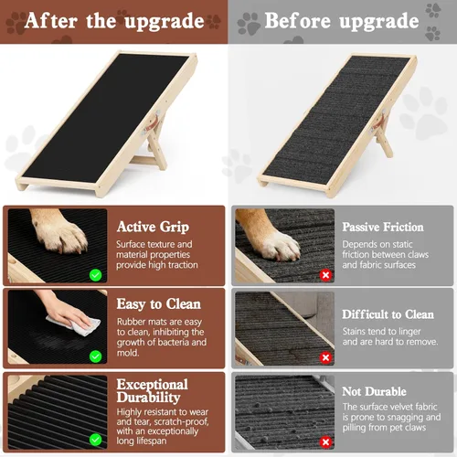Vista 3 de Rampa para perros para sofá, rampas de madera para mascotas de 39.37" de largo ajustable de 11" a 20.47", rampas plegables para cachorros