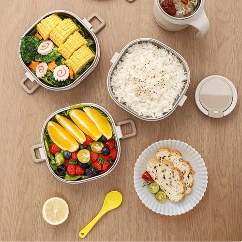 Vista 6 de Contenedor de alimentos aislado, lonchera térmica aislada, caja térmica de acero inoxidable con diseño sellado a prueba de fugas, apto