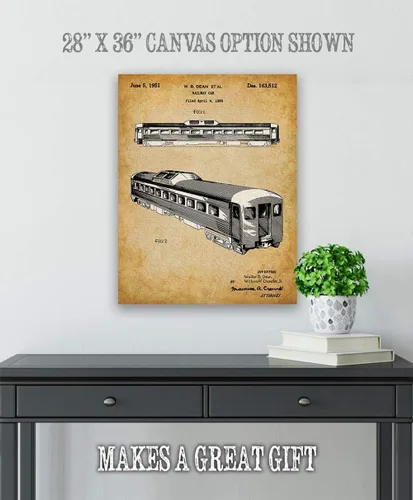 Vista 4 de Patente de coche ferroviario de pasajeros - Decoración clásica de tren, exhibición de pared de transporte ferroviario de locomotora, gran regalo