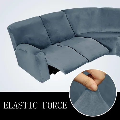 Vista 6 de ele ELEOPTION Funda reclinable modular de 5 plazas, 7 piezas, fundas para sofá reclinable en forma de L, protector de muebles, grueso, suave, Gris