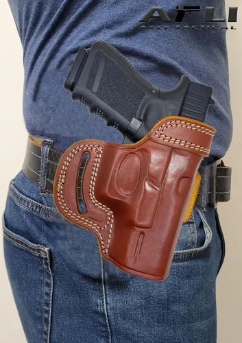 Vista 5 de OWB - Funda de cuero Glock 19 – Funda para panqueques para Glock 19 – Fundas Glock 19X – para Glock19 19X 32, Canik TP9DA, Sig P225 Pistolas – Funda