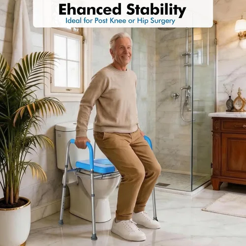 Vista 9 de WHLICKS Asiento elevado para inodoro con asas – Asiento elevado de ancho ajustable, cómodos elevadores de asiento de inodoro acolchados