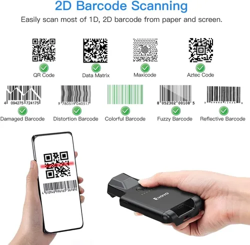 Vista 5 de Eyoyo - Escáner de código QR mejorado Bluetooth con clip trasero Android Portable Wireless 1D 2D UPC ISBN Inventory Barcode Reader, PDF417 Data