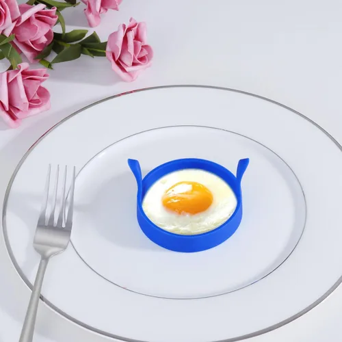 Vista 6 de 4 piezas de anillos de huevo de silicona, moldes antiadherentes redondos para desayuno, herramienta de molde para el hogar, anillos de cocina, molde