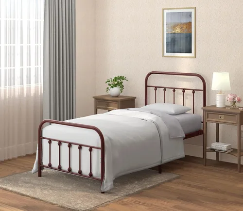 Vista 17 de Golden Gate Beds - Estructura de cama de plataforma de metal estilo victoriano con cabecera y pie de cama de hierro forjado antiguo, base de colchón