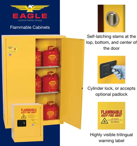 Vista 4 de Eagle American Made Armario de almacenamiento de líquidos inflamables de 2 galones, gabinete ignífugo que ahorra espacio con cierre manual