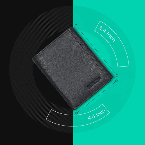 Vista 6 de Billetera de tres pliegues para hombre Cartera de piel auténtica con bloqueo RFID con 9 ranuras para tarjetas