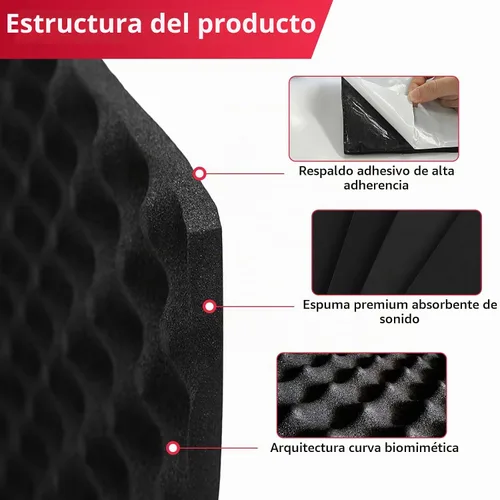 Vista 3 de Paneles de espuma acústica autoadhesivos de 0.787 in de grosor, diseño de ondas de huevo, acolchado de absorción de sonido para estudios