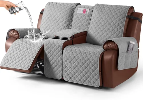 Vista 34 de KinCam Funda 100% Impermeable para Loveseat Reclinable con Consola, Fundas Antideslizantes para Sofá Reclinable de 2 Asientos, Funda para Sofá
