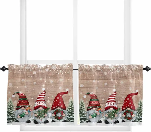 Vista 31 de Cenefas de Navidad de invierno para ventanas, cortinas de cocina con bolsillo para barra, cortinas con aislamiento térmico para ventana de baño