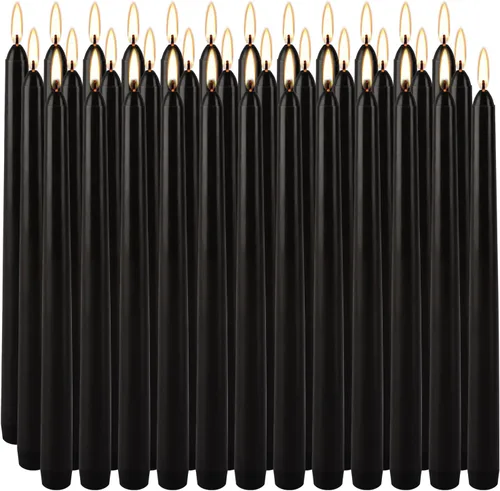 Vista 34 de Juego de 20 velas de pilar negras de 2 pulgadas de ancho x 4 pulgadas de alto, decoración elegante para el hogar, eventos y celebraciones, acabado