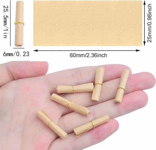 Vista 3 de 100 rollos de papel de mensaje vintage, mini rollos de papel de deseos de la suerte, rollo de papel de mensaje de San Valentín para cumpleaños