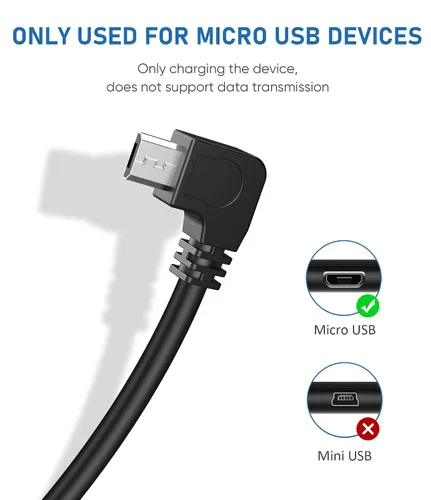Vista 5 de [Usado] Cable de alimentación para cámara de salpicadero, (micro de 10 pies) de cobre puro más grueso de 90 grados, cable de cargador de cámara
