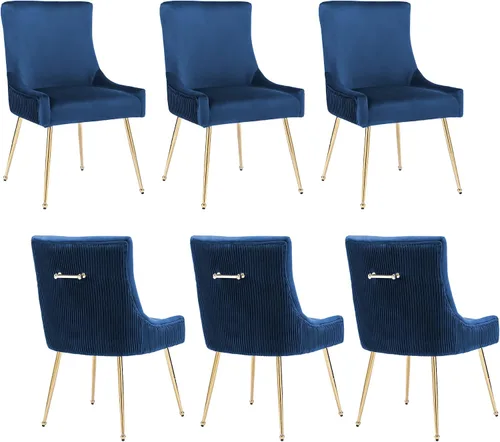 Vista 21 de adochr Juego de 2 sillas de comedor de terciopelo con patas de metal dorado 2-Azul oscuro