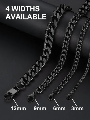 Vista 6 de Suplight Cadena de eslabones cubanos curvados de acero inoxidable 316L chapada en oro, plata, negro, para hombre y mujer, 46, 51, 56, 61, 66, 71