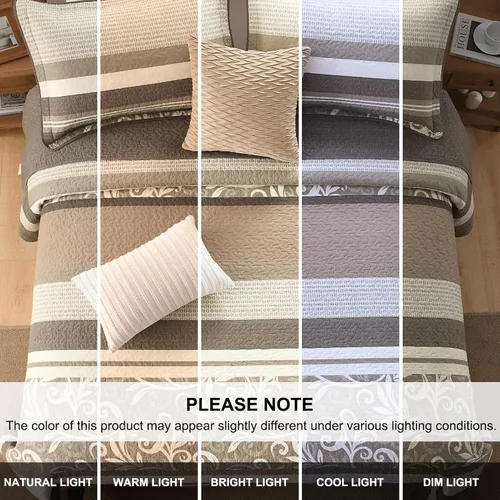 Vista 7 de Colchas ligeras tamaño King de 120x120, colcha de microfibra extra grande 100% algodón, colcha reversible con patrón botánico a rayas, juego de ropa