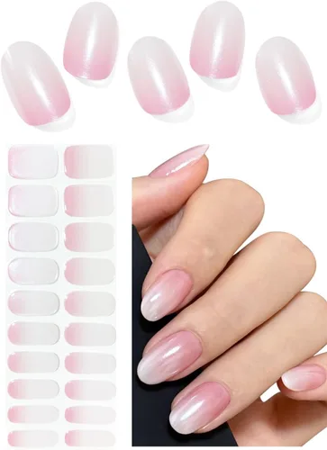 Vista 8 de Tiras adhesivas de uñas de gel semicuradas, 20 pegatinas adhesivas UV de color azul cromo, envolturas para manicura casera DIY