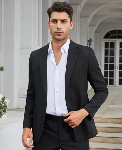 Vista 5 de Blazer casual para hombre, chaqueta de lino ajustada, chaquetas de traje para hombre, blazer casual, abrigo deportivo, trajes de lino