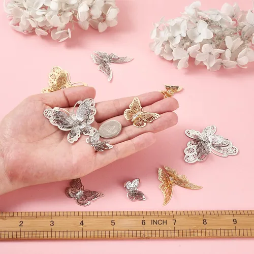 Vista 5 de Craftdady Colgantes colgantes de metal con dijes de mariposa Oro claro + platino