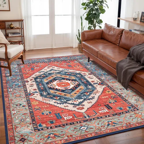 Vista 354 de SERISSA - Tapetes florales vintage, antideslizante, lavable, pequeño, ultrasuave, bohemio, de pelo bajo, para entrada, interiores, habitación