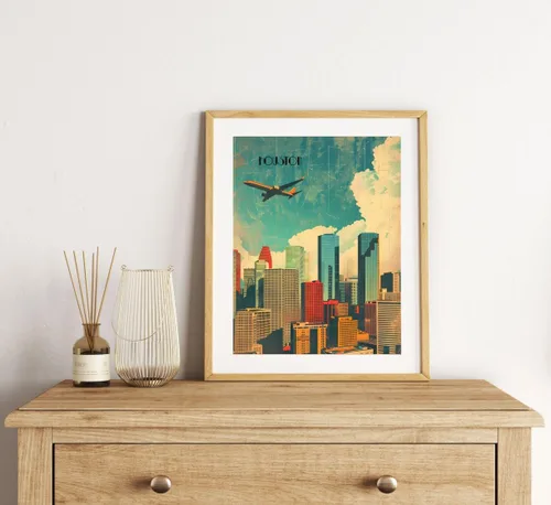 Vista 5 de Turnip Designs 8X10 sin marco Houston Texas Retro City Urbano Paisaje Arte Impresión Póster Ilustración Decoración del Hogar RC014