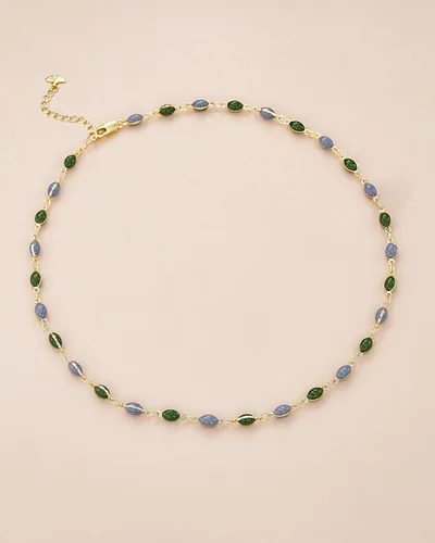 Vista 5 de Gargantilla de cuentas esmaltadas doradas, azul y verde, totalmente ajustable, para mujer, collar de acrílico con cuentas de colores, tenis