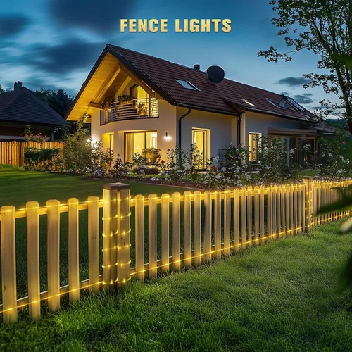 Vista 2 de JMEXSUSS 2 * 200 luces LED de luz de cuerda solar blanca cálida, 20 m IP 65 impermeables para exteriores, 8 modos de luces de Navidad