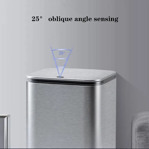 Vista 6 de HASMI Basurero inteligente de acero inoxidable con tapa de inducción automática de 12 litros, cubo de basura cuadrado para cocina, suave y suave