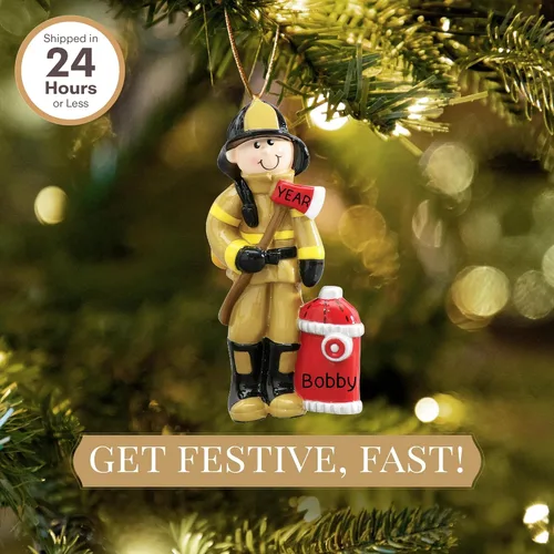 Vista 2 de Adorno de bombero personalizado 2026 Adornos de Navidad de primer respuesta grabados con láser para árbol Regalo de recuerdo de bombero