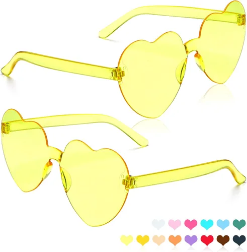 Vista 34 de Lentes de sol con forma de corazón, 2 pares de lentes de sol en forma de corazón, gafas de sol rave para mujeres, regalos de fiesta