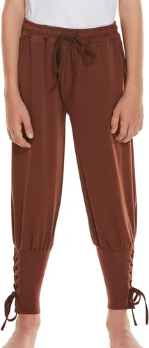 Vista 2 de Pantalones de pirata medievales con banda al tobillo para niños disfraz de pirata vikingo disfraz de Halloween para cosplay pantalones góticos a