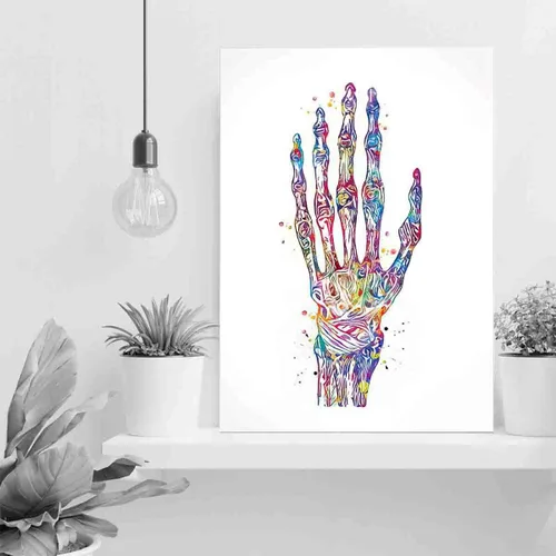 Vista 3 de Póster de pared enmarcado, huesos de mano, acuarela, huesos de mano, huesos de mano, arte médico, ciencia, arte ortopédico, enfermera, medicina