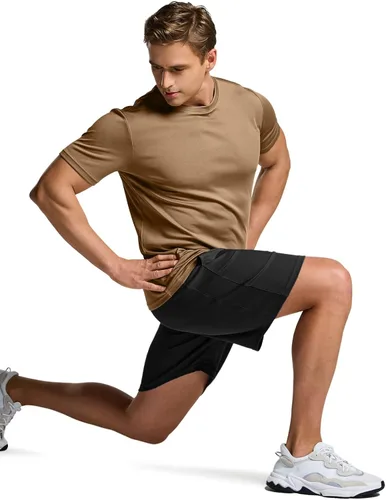 Vista 7 de TSLA Paquete de 1 o 2 camisetas de entrenamiento para hombre, camisetas de manga corta que absorben la humedad, camisetas deportivas de manga corta