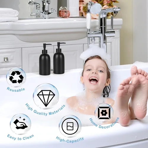 Vista 8 de Natheeph Dispensador de jabón de cerámica de 14 onzas, dispensador de jabón de cerámica, puede llenar líquido para baño/cocina (2 unidades, negro)